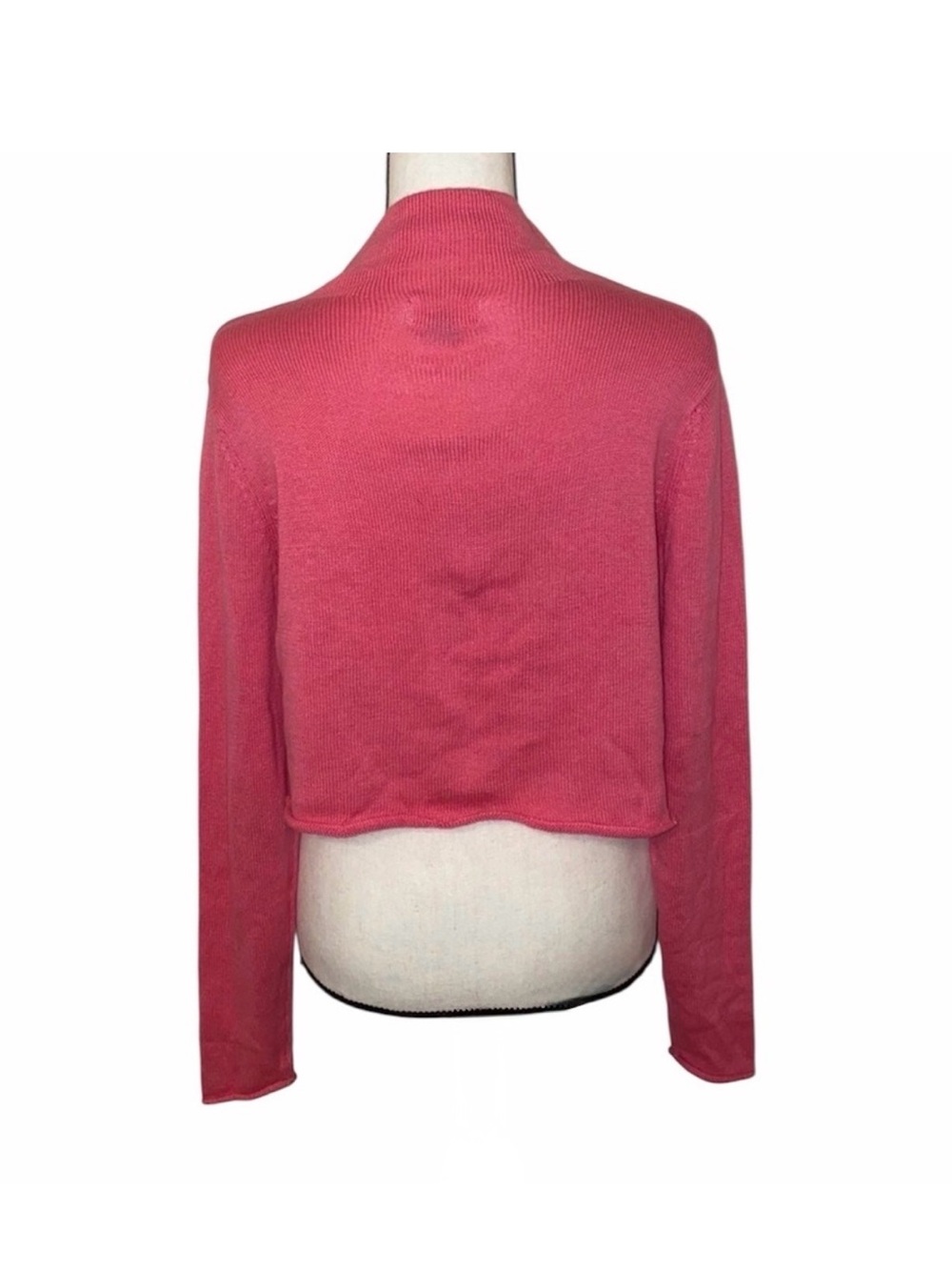 Y2K Old Navy Neon Pink Ribbed Cropped Mock Neck Sweater Women’s Size Medium - Picture 3 of 4